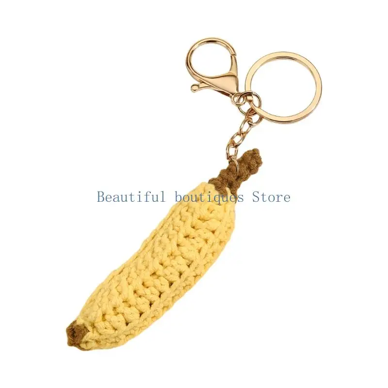 U4LF Crocheted Fruit Charm Keyring with Soft Textile Texture and Gold-Tone Hardware for Bags, Keys, and Daily Carry