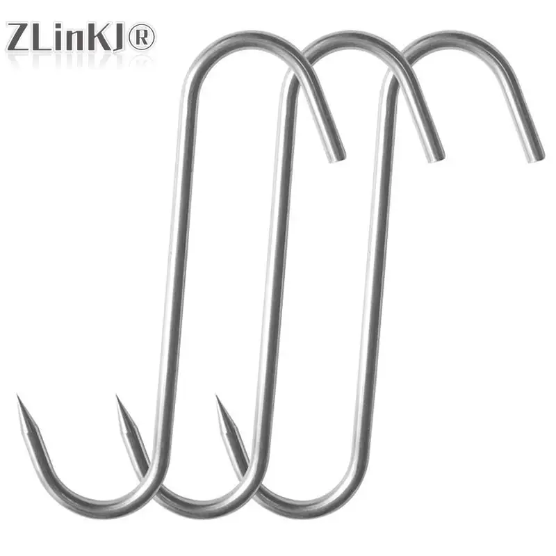 10Pcs Stainless Steel S Hooks with Sharp Tip Butcher Meat Hook Tool for Hot and Cold Smoking Sausage Grill Duck Hanging Hooks