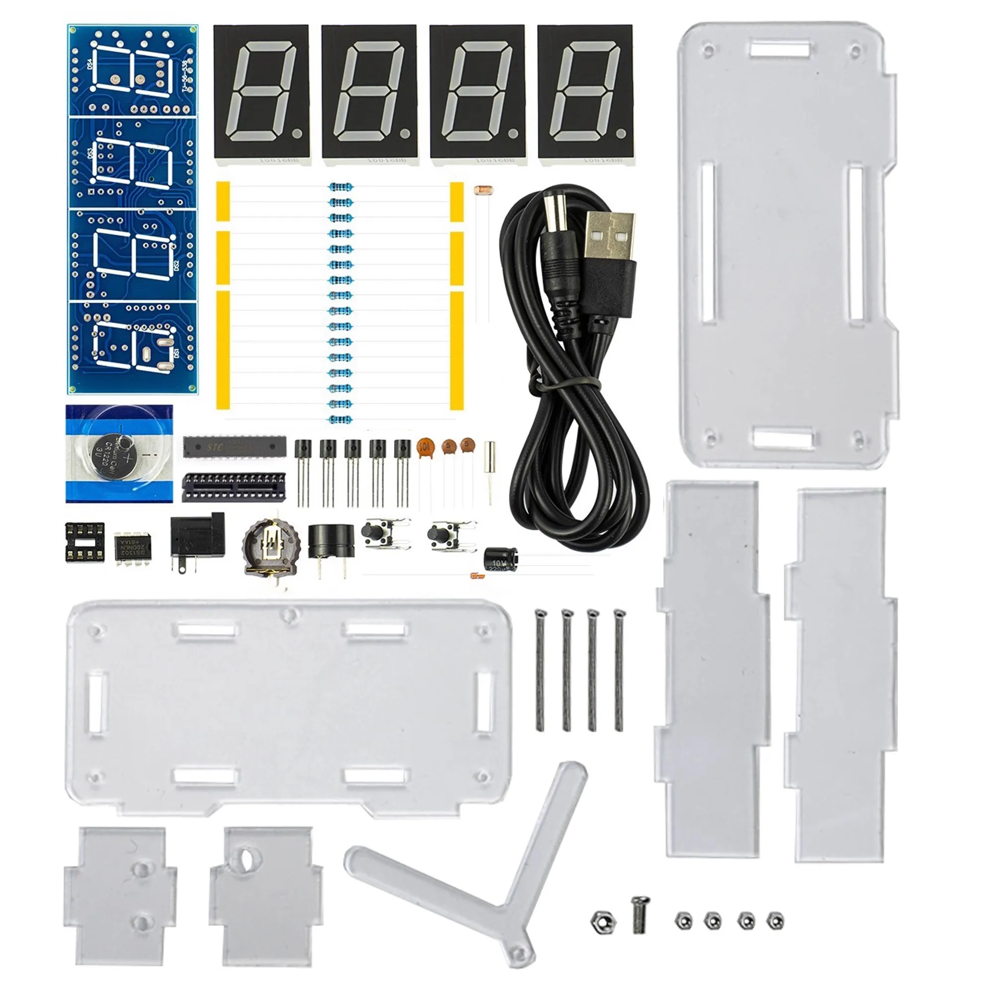 DIY ساعة إلكترونية رقمية DIY مجموعة لحام، عرض الوقت تاريخ درجة الحرارة STC رقاقة واحدة الحواسيب الصغيرة