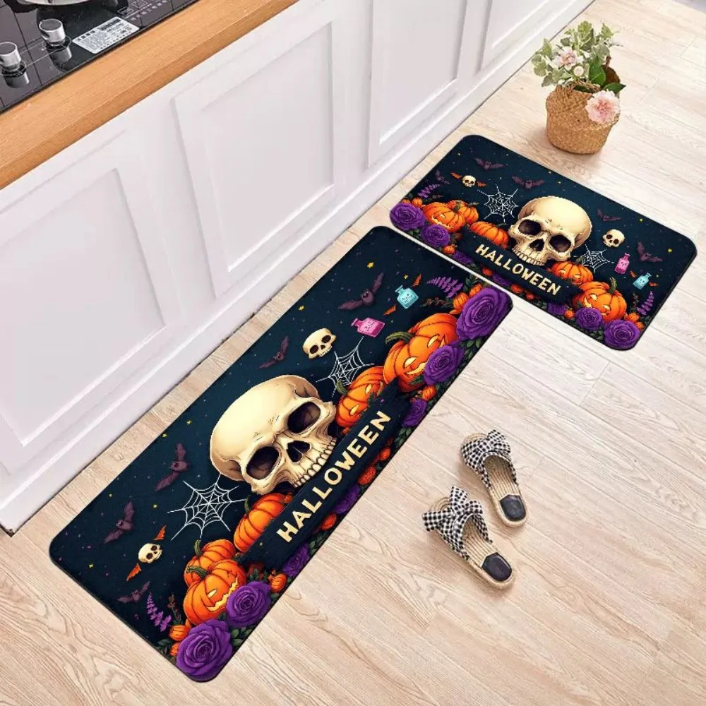 VIKAMA 2 piezas alfombra temática de Halloween entrada de la cocina antideslizante absorbente de agua calabaza vacaciones alfombra decorativa para el suelo