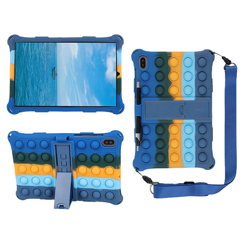 

Kids Case for Samsung Galaxy Tab S6 10.5 SM-T860 S6lite 10.4 P610 P613 S5E 10.5" T720 Bubble Cover with Shoulder Strap & Pen