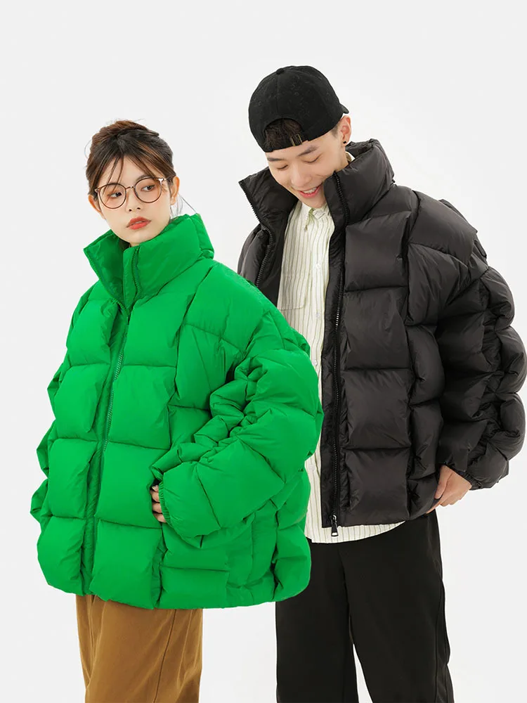 2023 Winter Women 90% White Duck Down Jacket Fashion Oversized Couple Coats Weave Plaid Puffer Jacket Thicken Warm Parkas Men