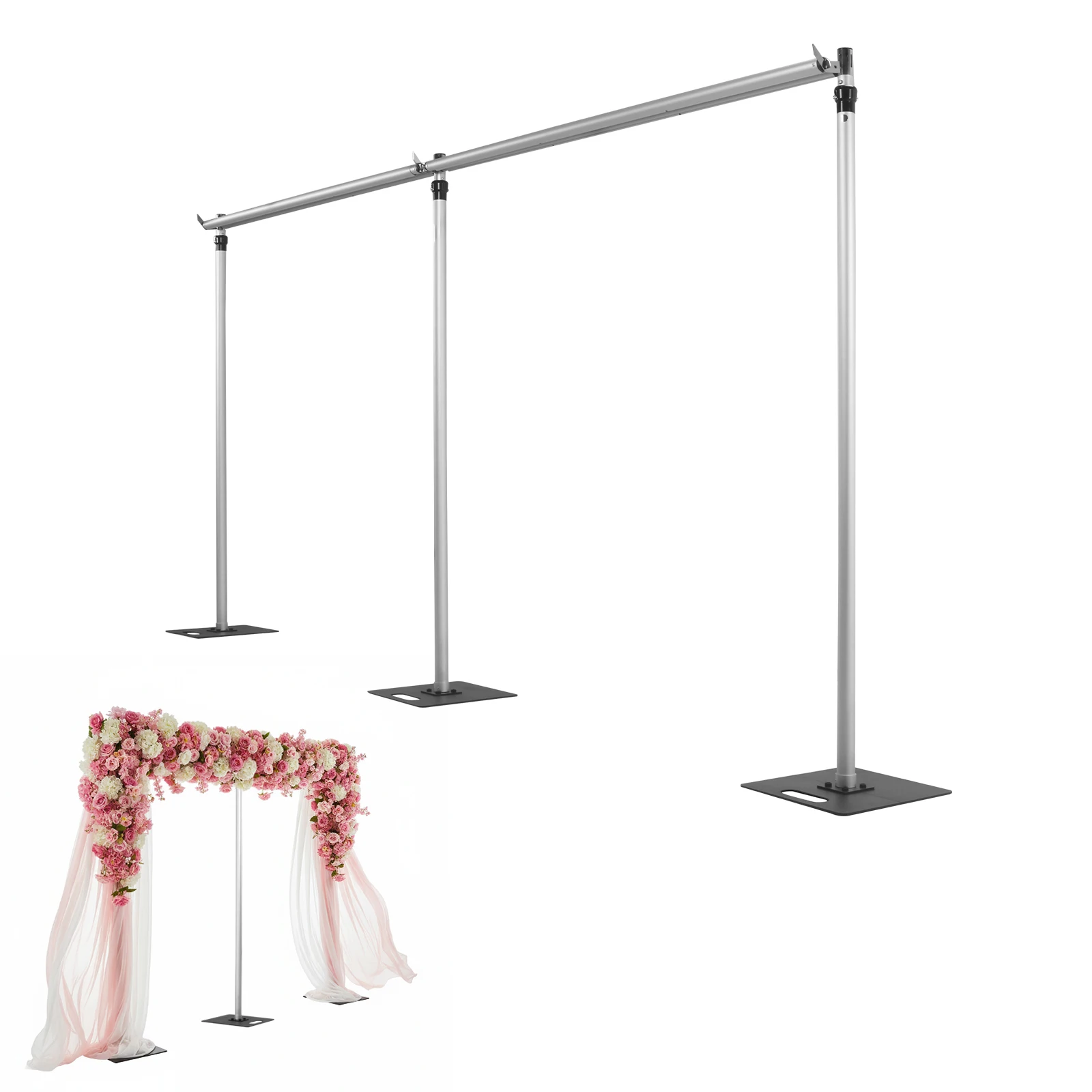 

Комплект для фотозоны: Стойка-держатель для фона 118x236 дюймов с двойной перекладиной и металлическим основанием, регулируемая по высоте, для церемоний, вечеринок, свадеб, видеостудий