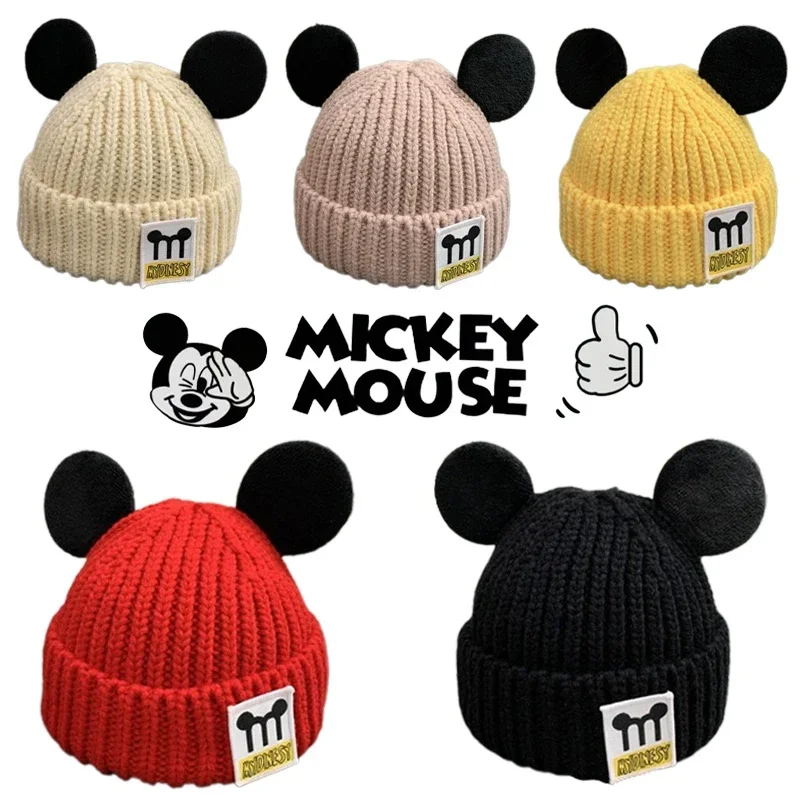 Disney Mickey Mouse Beanie Hat Autumn Winter Baby Warm Knitted Hats Cartoon Anime Children Skullies Cap Girls Accessories Gift