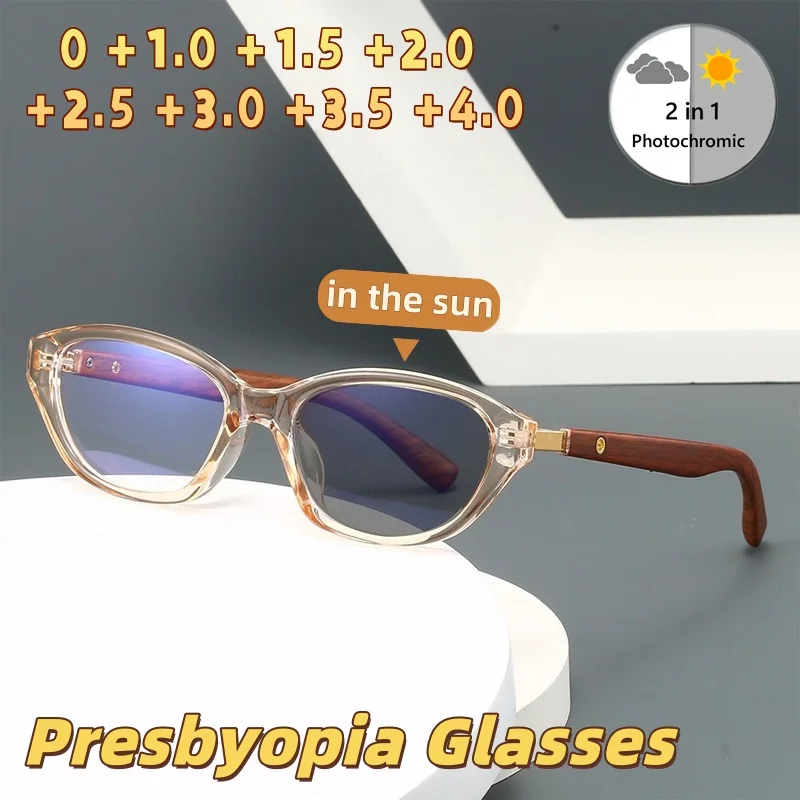 

Smart Photochromic Reading Glasses Stylish Cat-Eye Ultra-Lightweight Anti-Blue Light Presbyopia Eyewear Unisex 0 To +4.0