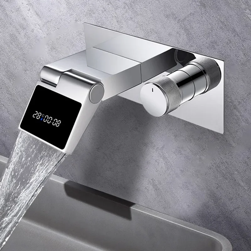 New Folding Rotating Concealed Digital Display Basin Faucet Copper Washbasin Mixing Valve Hot and Cold