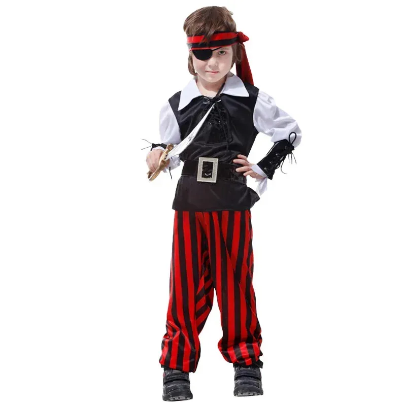 XT8Boys Conjunto de cosplay de pirata del capitán caribeño Jack con sombrero de calavera Piratas marineros traje de estilo militar vestir @ XT6!