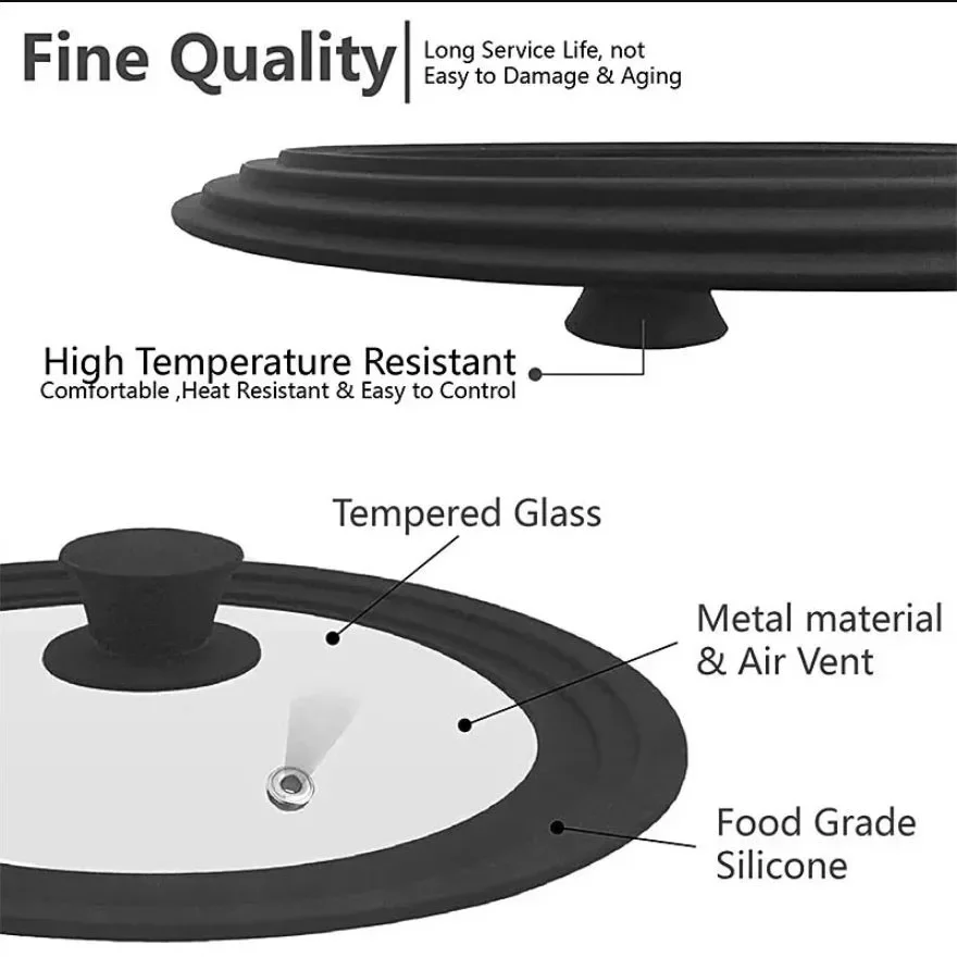 Multi-Size-Universal deckel für Töpfe Pfannen Kochgeschirr explosions geschützte, tropfen feste Anti-Überlauf-Silikon rand Glas deckel Küchen utensilien