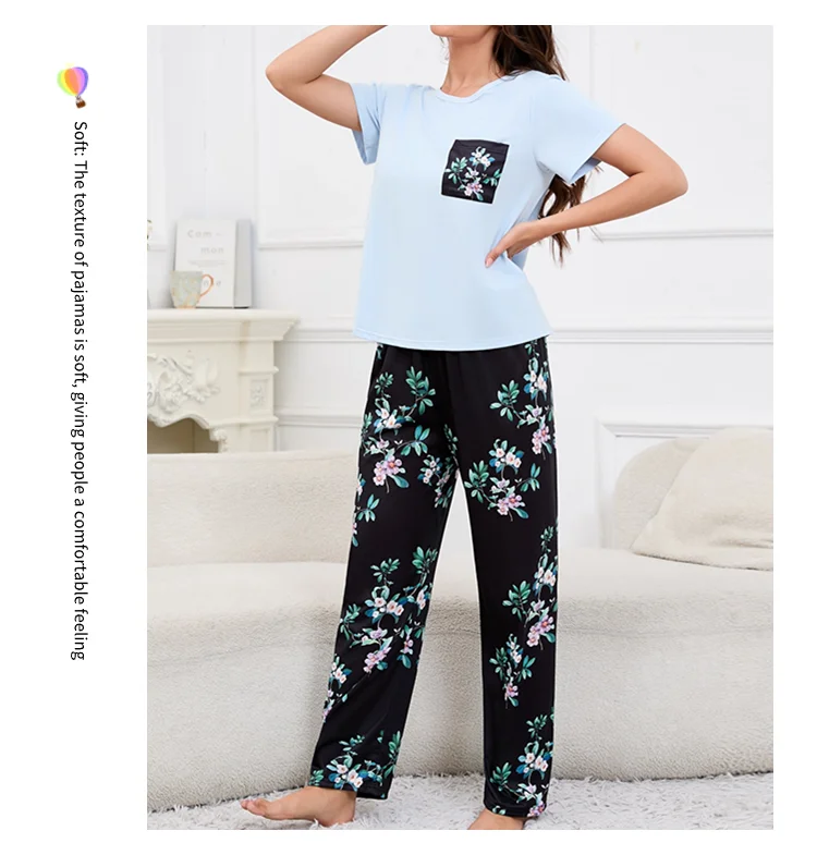 Damen-Pyjama, Heimanzug, weicher Komfort, Nachtwäsche, Loungewear, Herbst, Rundhalsausschnitt, Tops und Shorts, Pyjamahose, 3-teiliger Pyjama für Damen – Detail 14