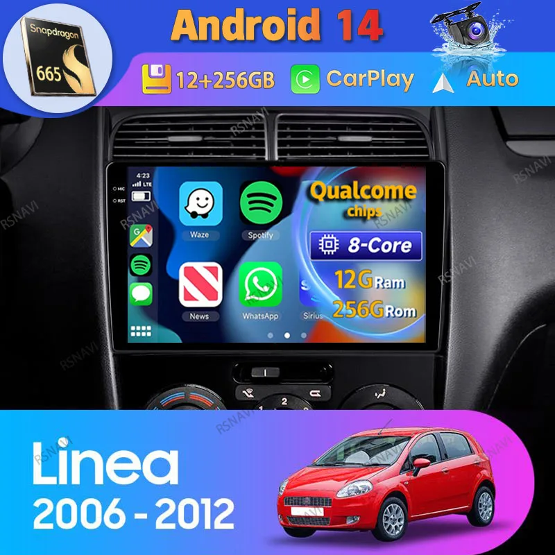 Android 14 Car Radio For Fiat Linea 2006 2007 2008 - 2012 Carplay Auto GPS Navigation DSP 360 Camera Stereo 2Din Video Player BT