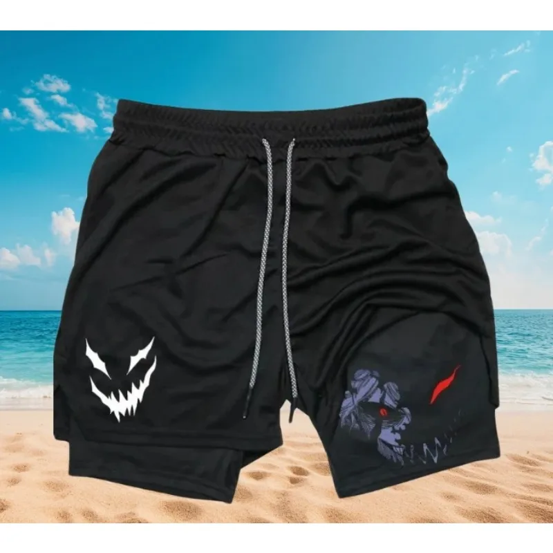 

Летние двухслойные мужские шорты с цифровым принтом, повседневные быстросохнущие дышащие шорты для фитнеса и тренировок в тренажерном зале 2 в 1, спортивные быстросохнущие шорты