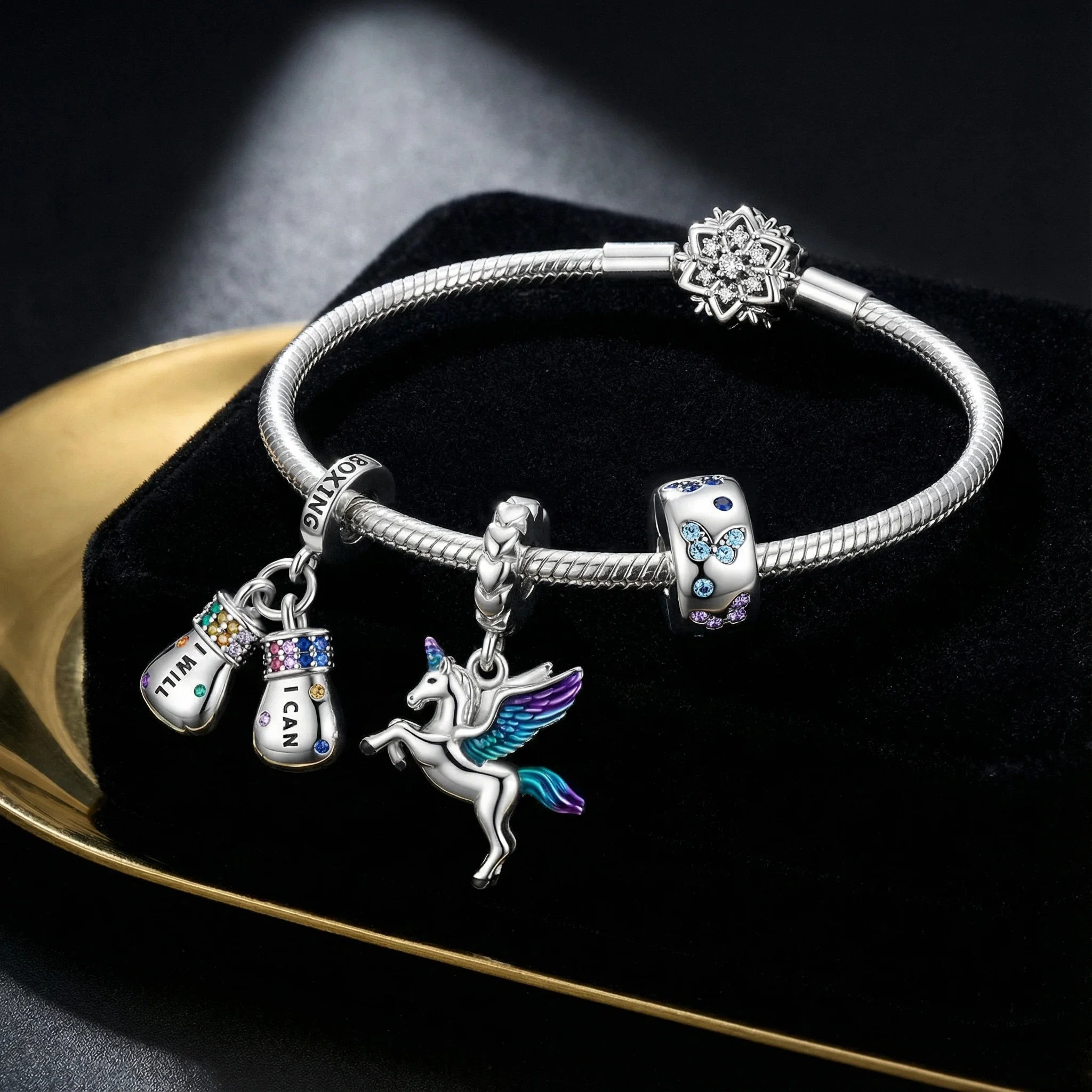 

925 Sterling Silver Unicorn buckle Charms Pendant with Cubic Zirconia,Fit DIY bracelet necklace Gift for Her,Colgante Plata