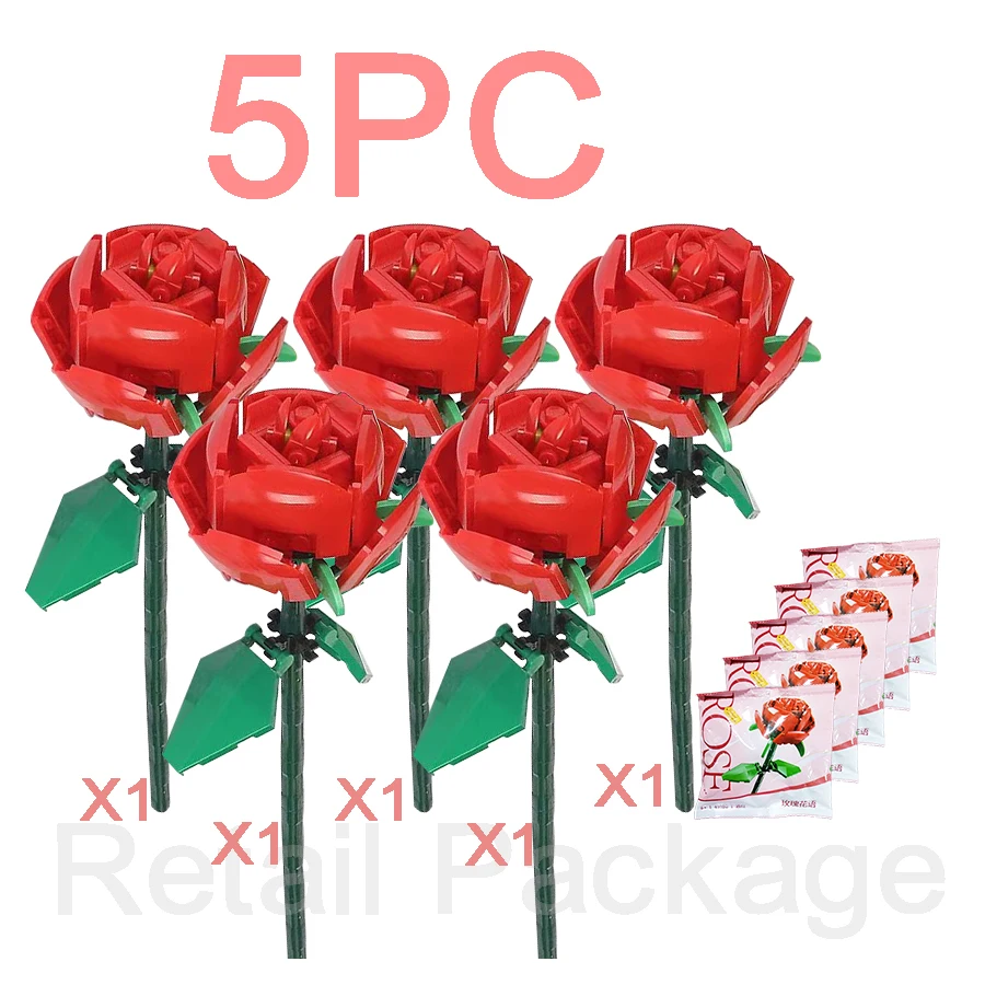 5-PCS Eternal Rose Couple Gifts,Festival Decorative Flowers,Wife and Girl Small Gifts, Block Assembly Flowers,PP Bag Packaging