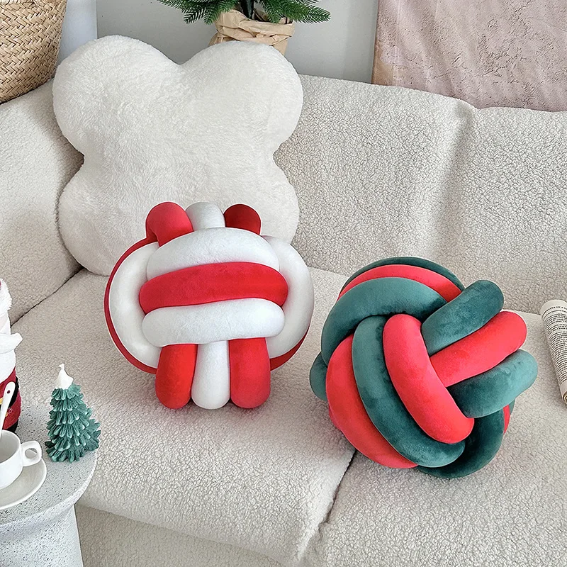 Handmade Dual-Tone Knotted Ball Pillow Soft & Fluffy Cushion for Home Decor Couch Chic Interior Design Elevate Home Aesthetics