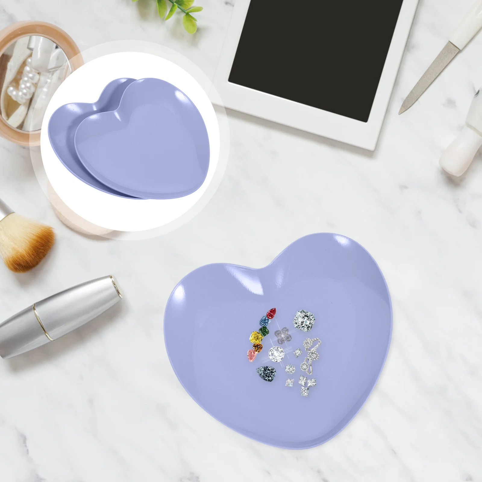 

2Pcs Jewelry Tray Heart Shaped Stainless Steel Jewelry Holder Dresser Vanity Decorative Tray Dorm Decor Trinket Dish