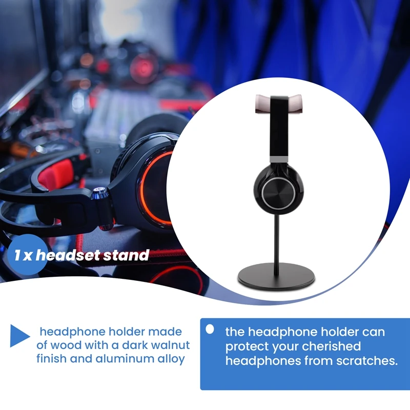 Headphone Stand, Headset Holder Made Of Walnut Wood & Aluminium, Natural Walnut Gaming Headphone Holder With Heavy Base