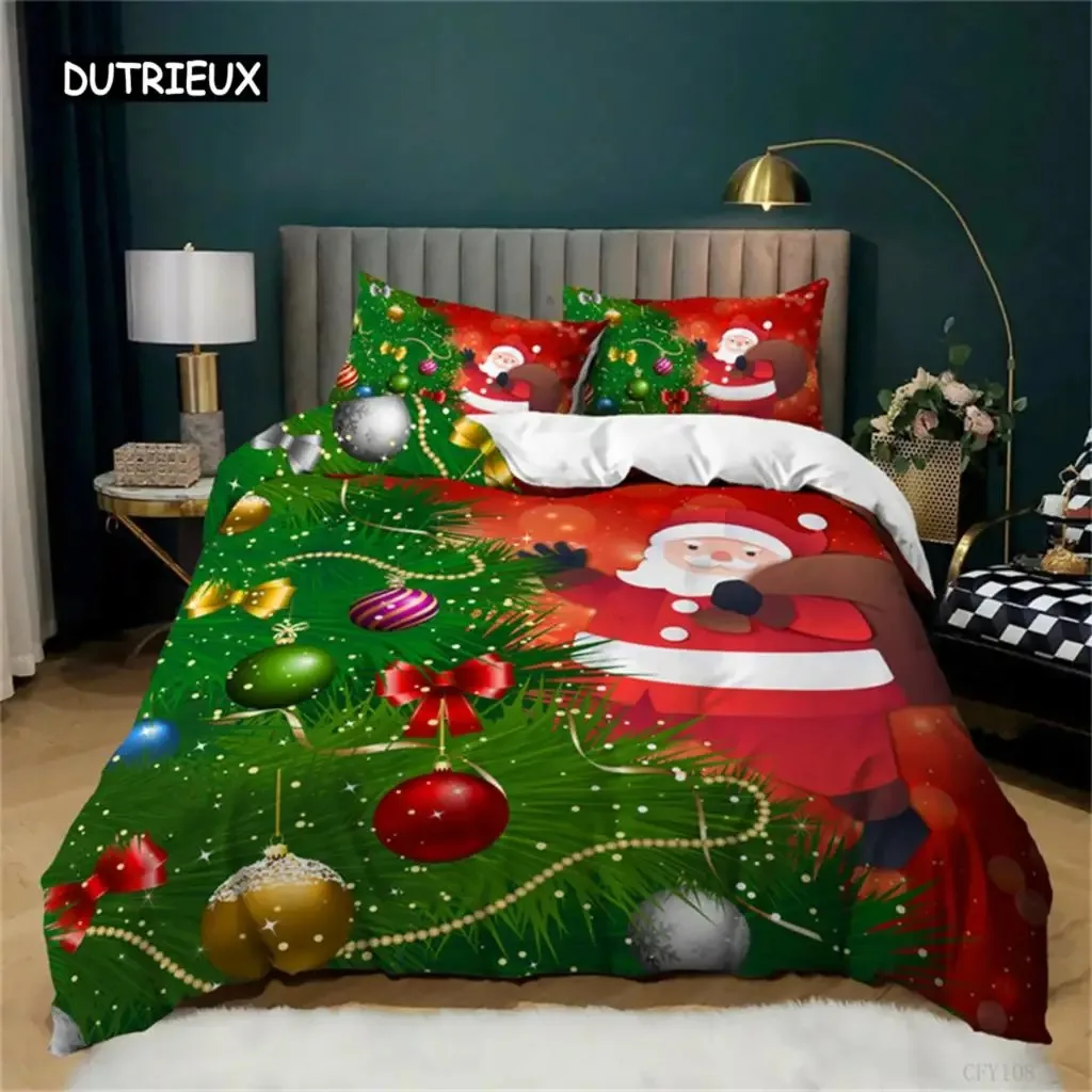 

Santa Claus or Elk Duvet Cover Bedding Set Full Queen for Boys Girls Gifts Bedroom Microfiber Comforter Cover with Pillowcases