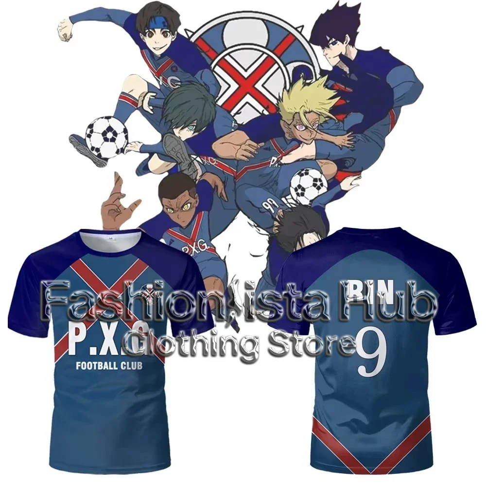 

P.X.G Blue Lock Japanese Anime Jersey Football Uniform No.9 Rin Shidou Cosplay T Shirts Men's and Women's Casual Sports Tops