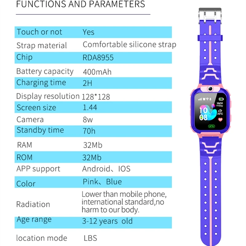 Q12B Child Smart Watch 2G Network Kids Smartwatch LBS Dial Call SOS Photo Camera Math Game For Android IOS Setracker App Control