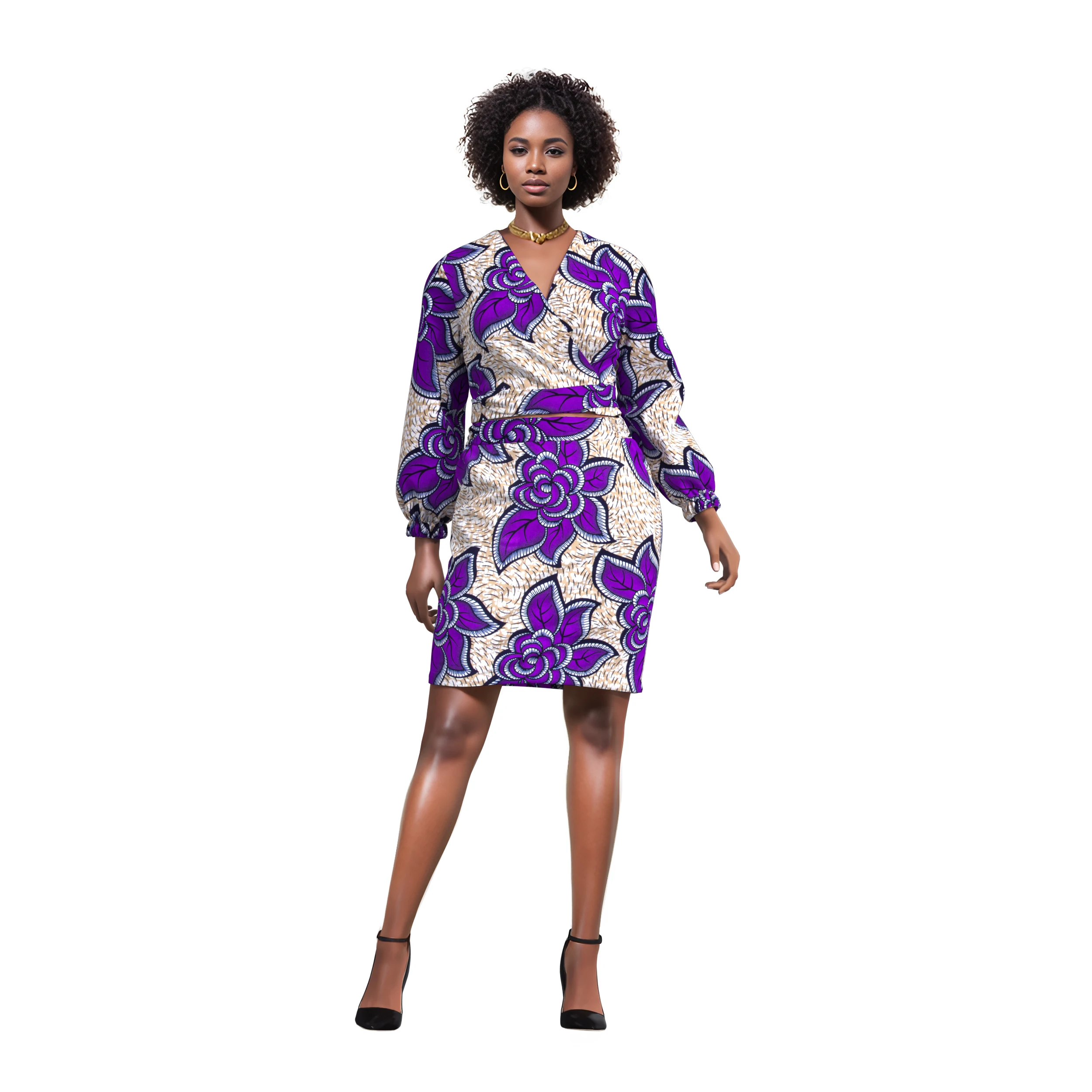 

Платья Dashiki для вечеринок для женщин, африканское платье с цветочным принтом в стиле Анкара, длиной до колена, с V-образным вырезом и поясом, эластичная талия, Wy10488