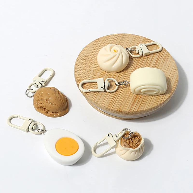 Mini Breakfast Snack Model Steamed Buns-Mantou- Egg- Wheat-Walnut Food Keychain Resin Food Ornaments Kawaii Gift Idea Keychain