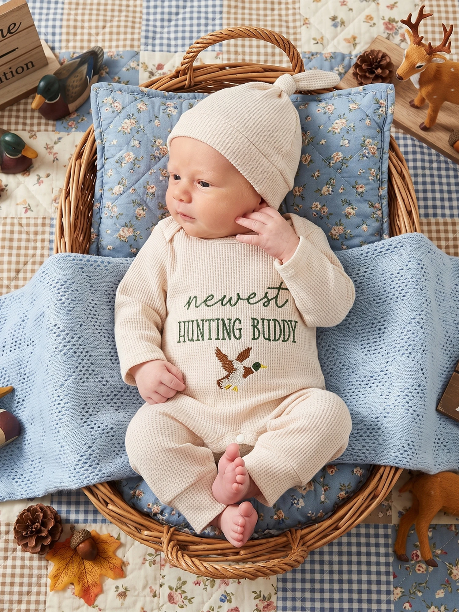 Boy Fall Crew-Neck Embroidery Crew Letter-Wild-Goose Embroidery Crew Goose Embroidery Crew Romper Letter Wild