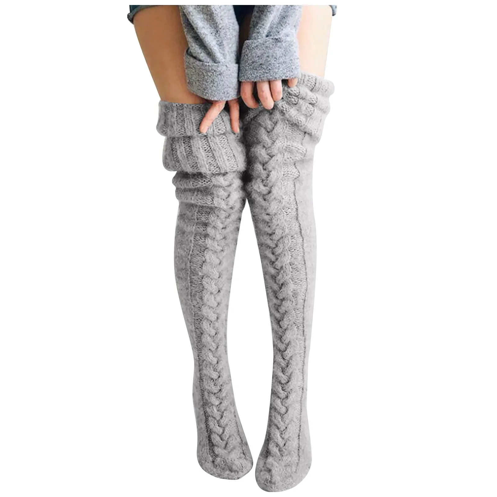 

Female Solid Long Socks Autumn Winter Cashmere Knitted Stocking Skinny Casual Knee High Fluffy Warm Thicken Socks
