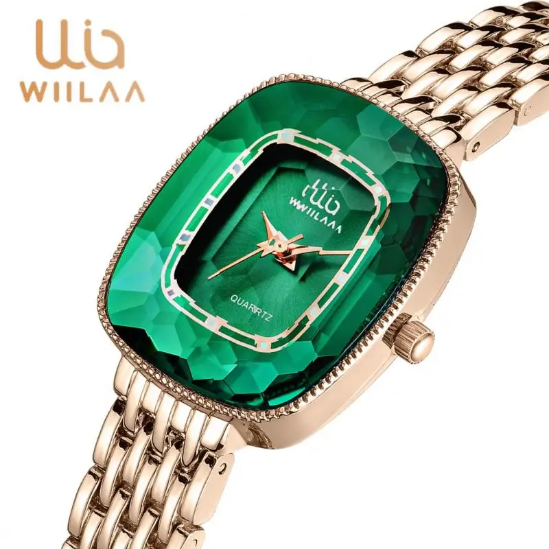 

WIILAA Luxury Women Quartz Watch 2023 Green Diamond Style Creative Unique Ladies Wrist Watch For Female Clock relogio feminino