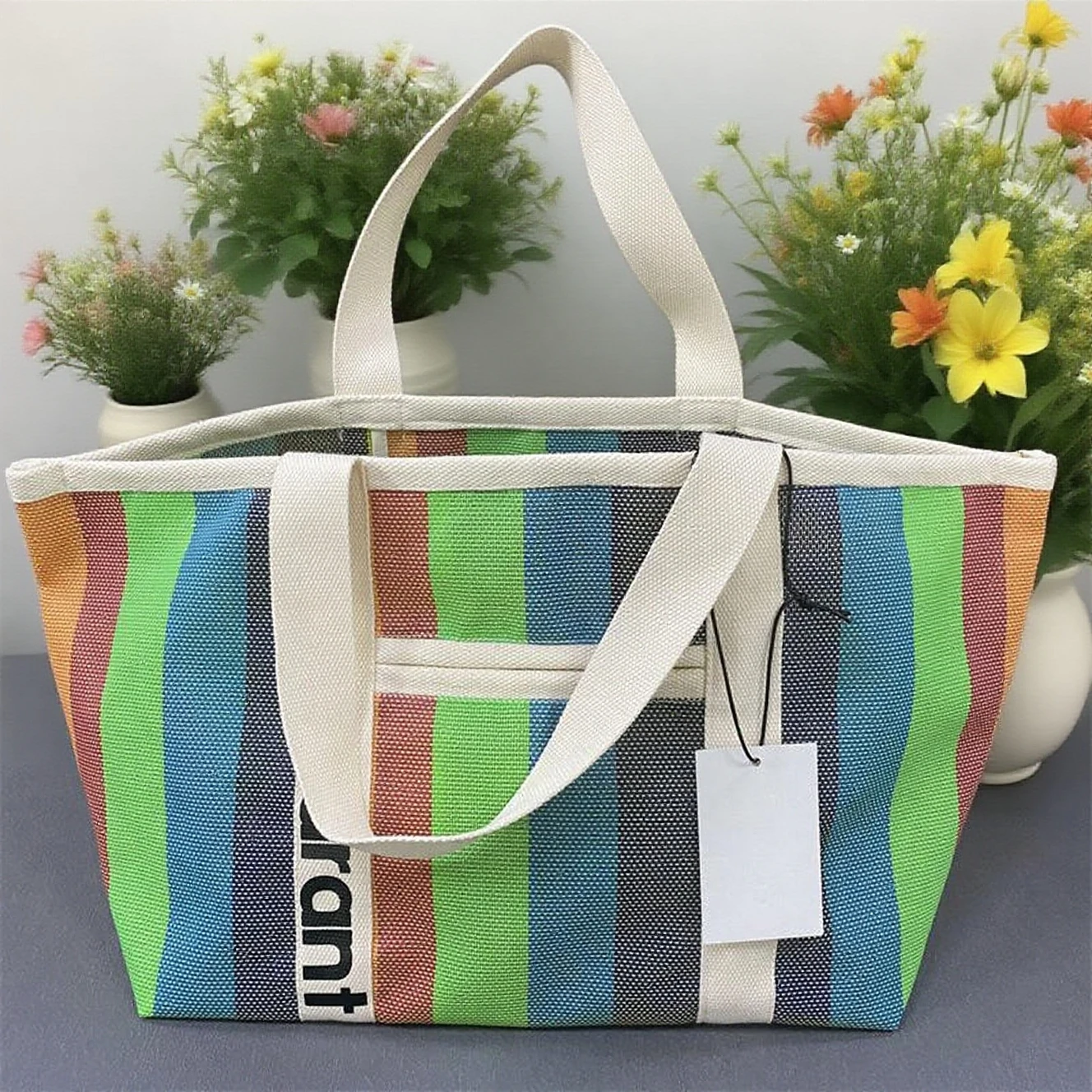 

Mar Collection Straw Tote Bag - Woven Striped Beach Bag with Colorful Trim, Lightweight & Foldable Shopper
