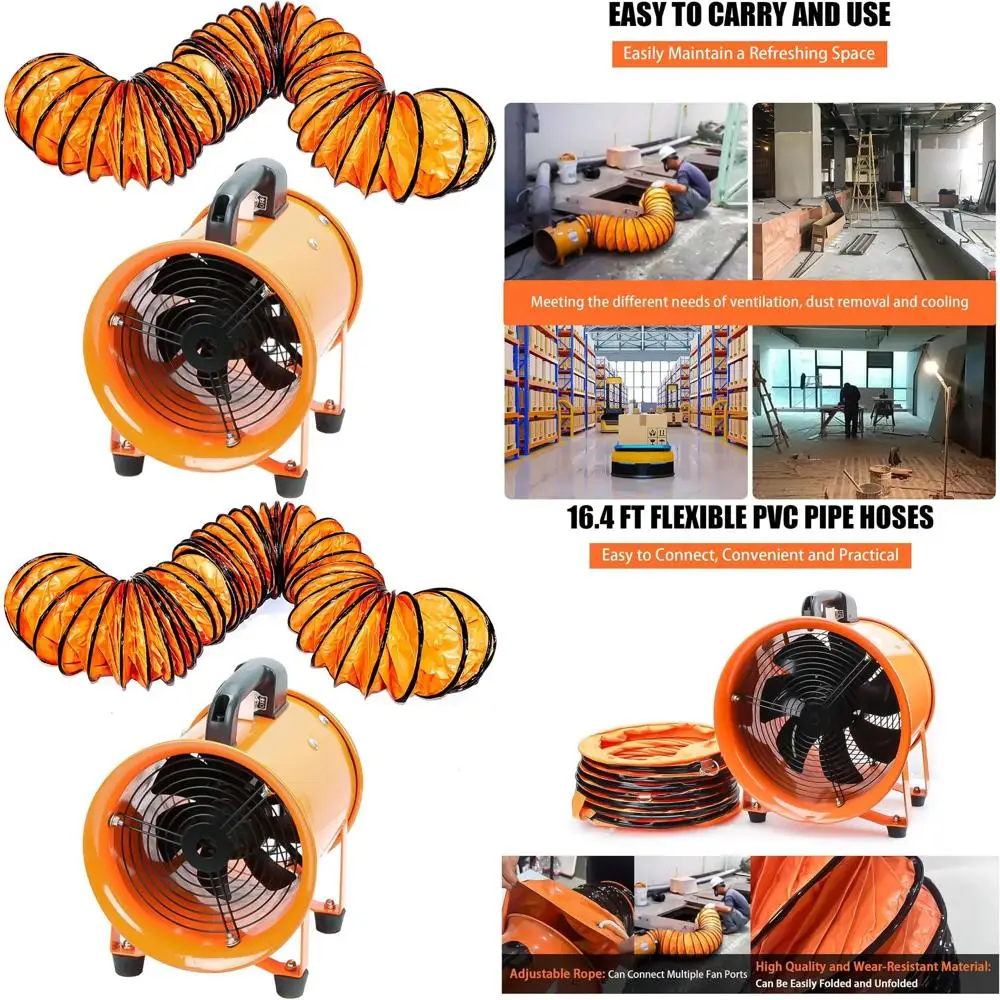 

8-Inch Portable High-Velocity Blower with 16.4ft Flexible Duct Hose, 3150 RPM Low-Noise Fan for Basements, Workshops, and Confin
