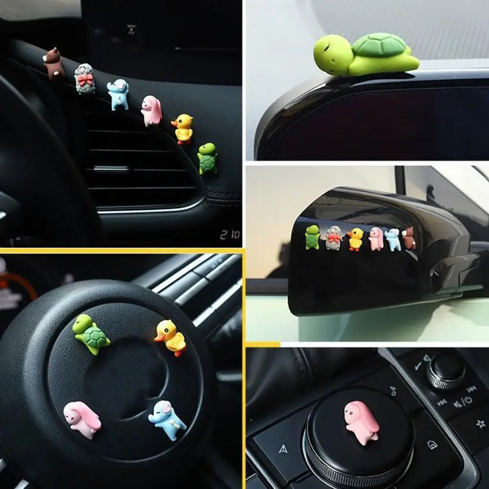 6pcs/set Cute Animal Car Interior Decoration Sleeping Mini Animal Anti-Slip Car Decoration Accessories Cute Adhesive Mounting