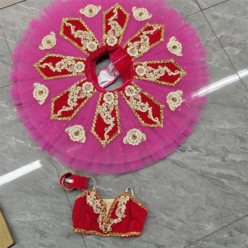 BT01549 Profesional de alta calidad Tamaño personalizado 7 capas Niños Niñas Mujeres Ropa de actuación para adultos Trajes de tutú de ballet de pájaro rosa