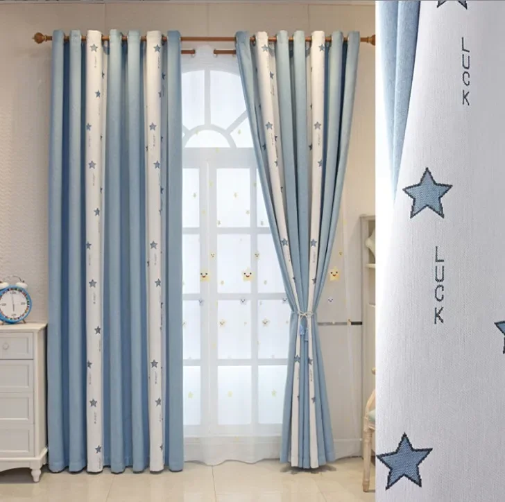 

New Nordic Korean Princess Style Cloth Gauze One-piece Double-layer Simple Luxury Bedroom Girl Bay Window Blackout Curtain