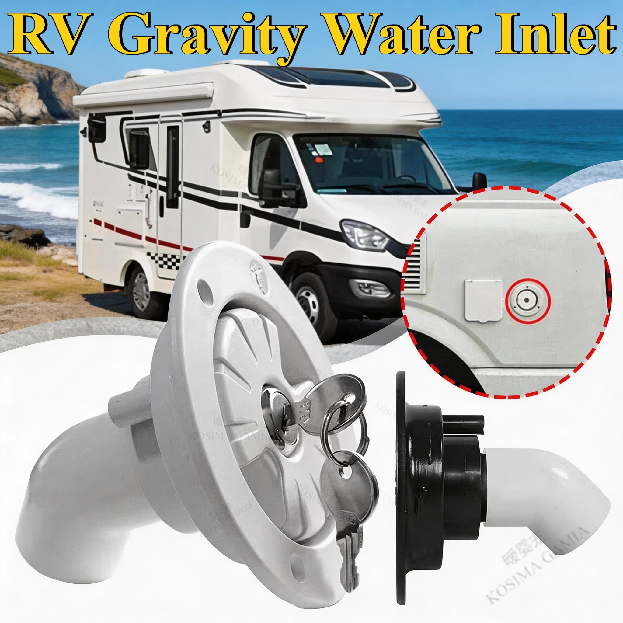 

Gravity Locked Water Inlet Water Tank Filling Port White for RV Camper Trailer Boat Caravan Waterway System Leak-Proof Anti-Rust