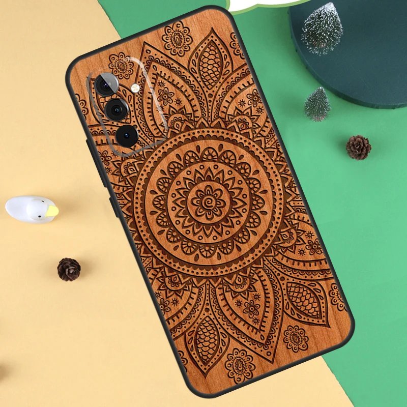 Mandala Floral Wood Case For Samsung Galaxy A32 A52 A12 A14 A34 A54 A51 A71 A15 A25 A35 A55 A53 A33 A13 Cover