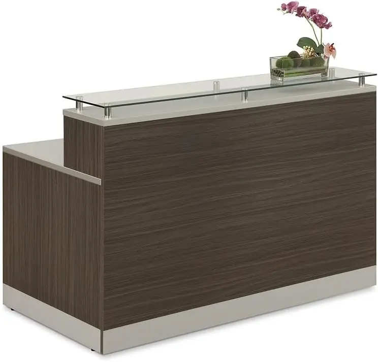 

Modern Reception Desk with Counter 63" W x 32" D Retail Checkout Counter Front Desk Reception Counter with 2 Grommet Holes