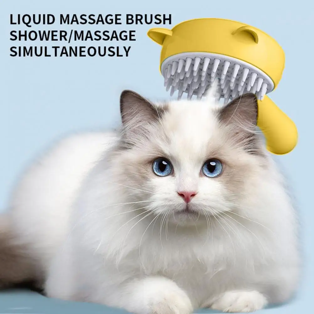 Cute Pet Grooming Tool Rechargeable Self-cleaning Cat Steam Brush for Shedding with Cartoon Design Long Handle Grooming for Cats