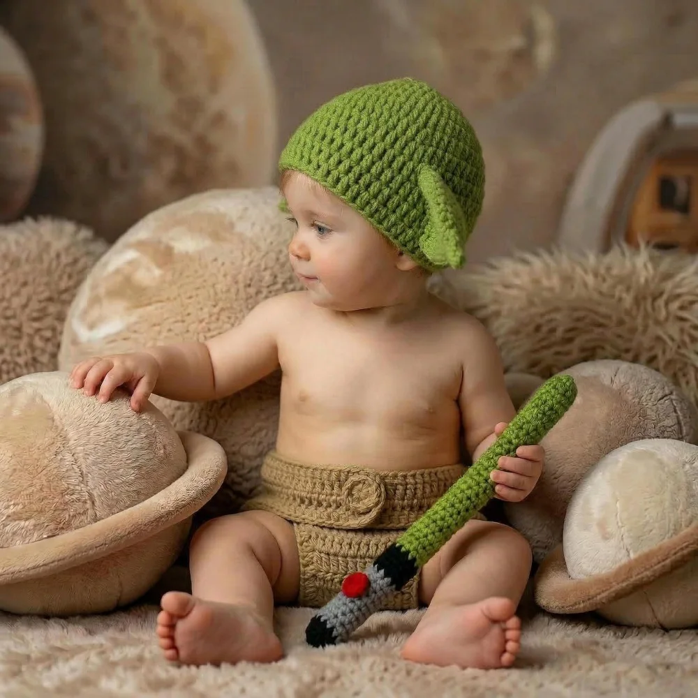 Theeper Hand Knitted Knit Green Cute Hat Outfit Photo Shoot Prop Soft Woven Studio Shooting Accessory Portrait Decor Gift Set
