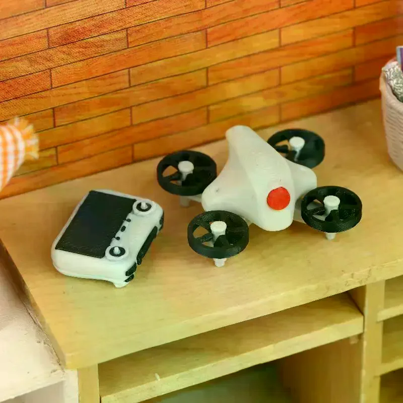 Miniature Simulation Drone Model With Remote Controller 1:12 Scale Dollhouse Scene Decoration Miniature Photography Props
