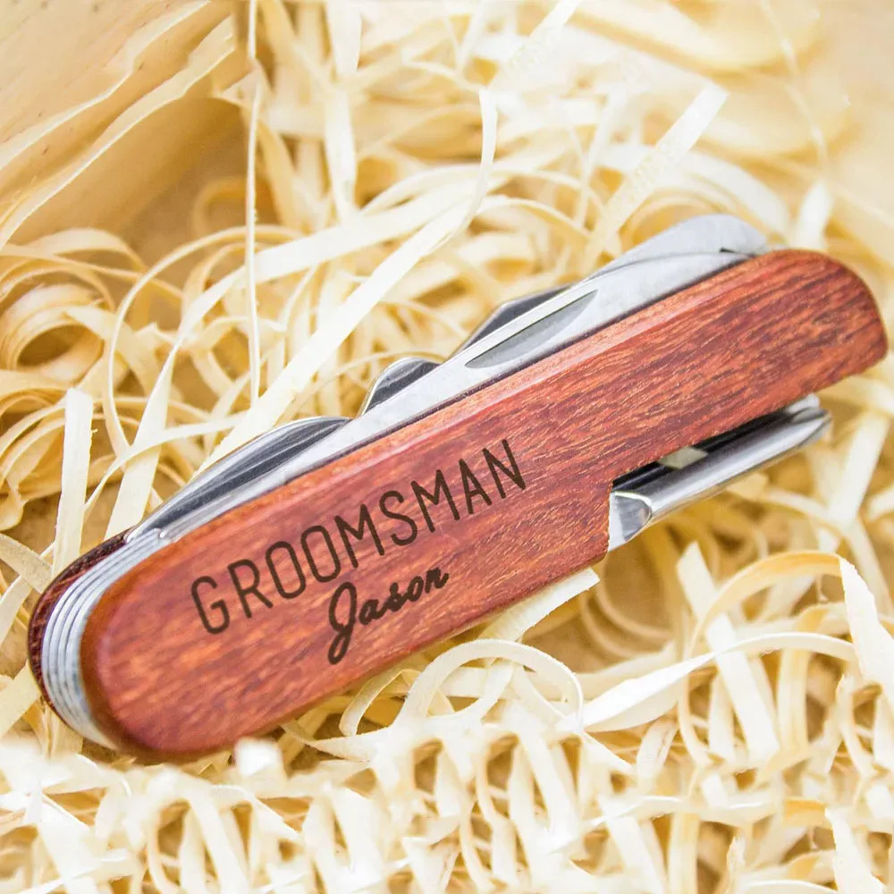 

Custom LOGO Wooden Multi Functional Tool Wine Opener Laser Engrave DIY Rosewood Log Wood Knife Handle Personalized Festival Gift