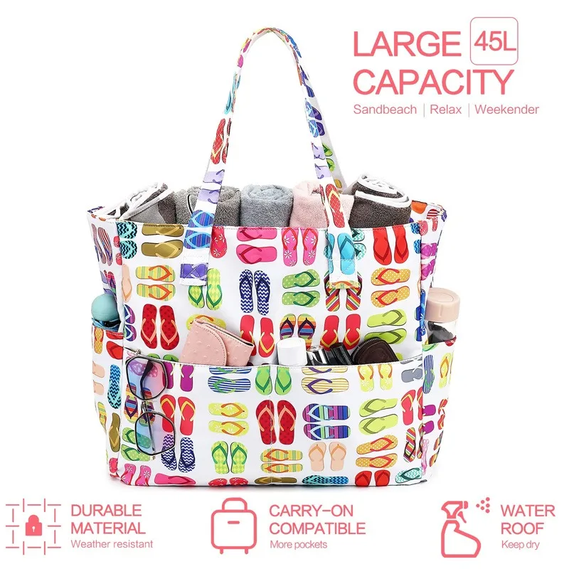 

Portable Beach Tote Bag Waterproof Oxford Large Capacity Lightweight Fitness Gym Storage Bag Outdoor Swimming Vacation Essential