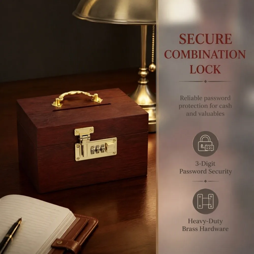 Retro Wooden Money Bank With Password Lock Large Capacity Piggy Bank Three-digit Password With Handle Treasure Storage Box