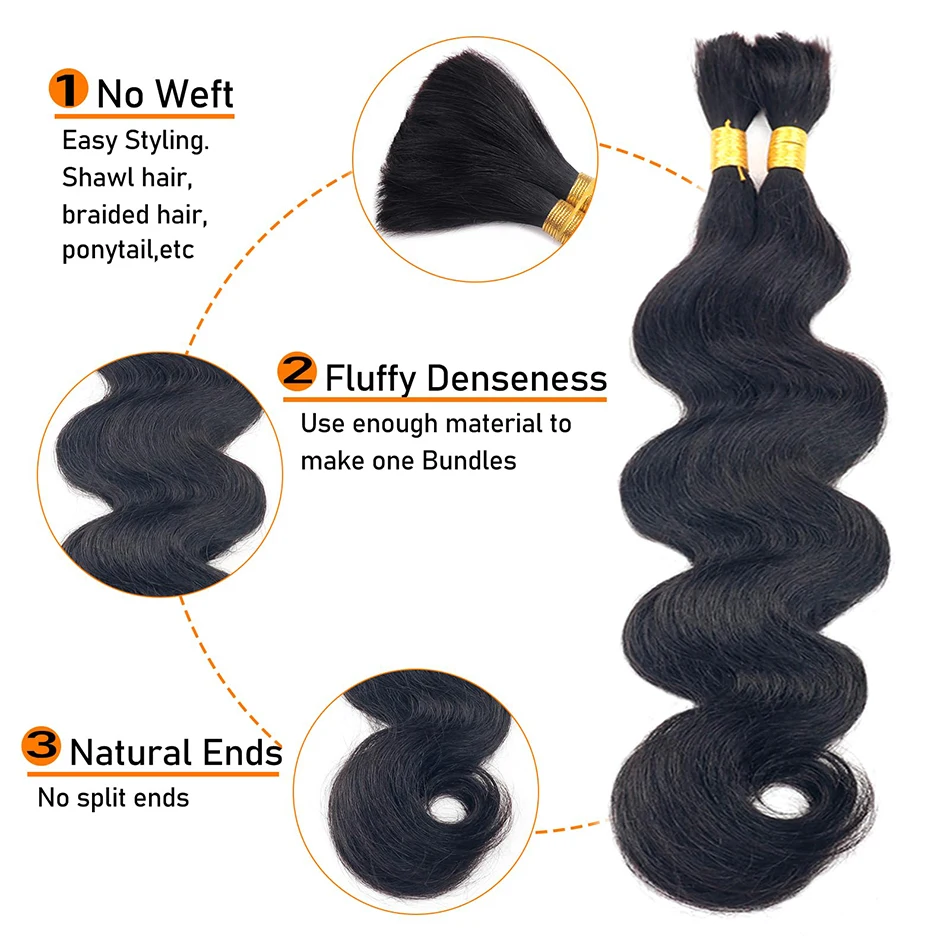 Water Wave Human Braiding Hair 100% Unprocessed Human Hair Braiding Hair No Weft 18 Inch Curly Bulk Human Hair for Braiding #1B