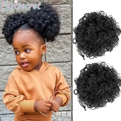 EAST Afro Puff Drawstring Ponytail for Girls Kids Black Women Small Size Synthetic Hair Buns Kinky Curly Hair Donut Chignon