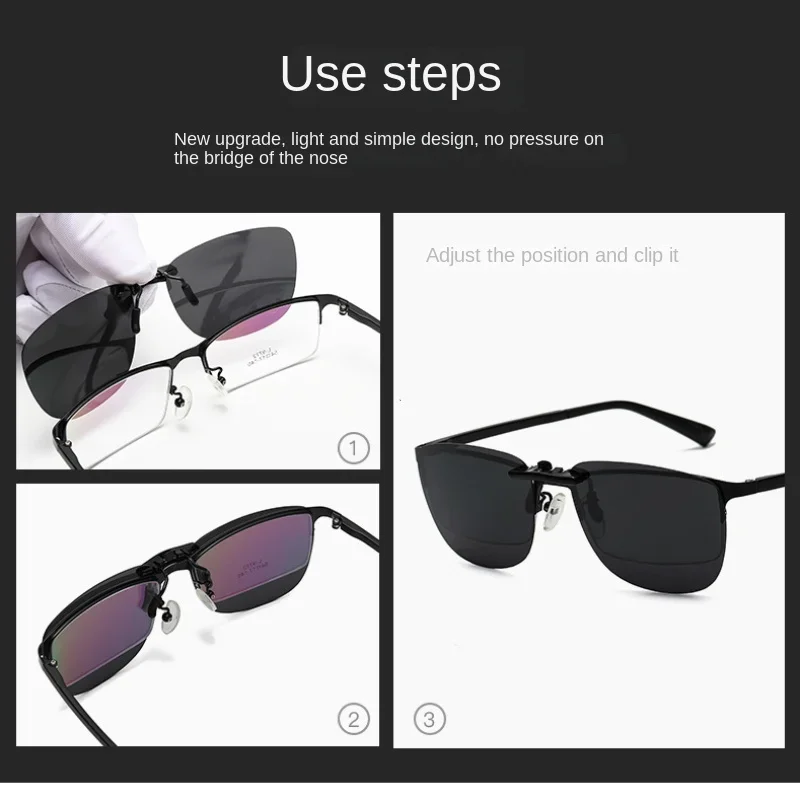 Square Clip on Sunglasses Women Polarized Black Lens UV400 Night Vision Driving Men Goggles Clips Anti Glare Vintage Glasses