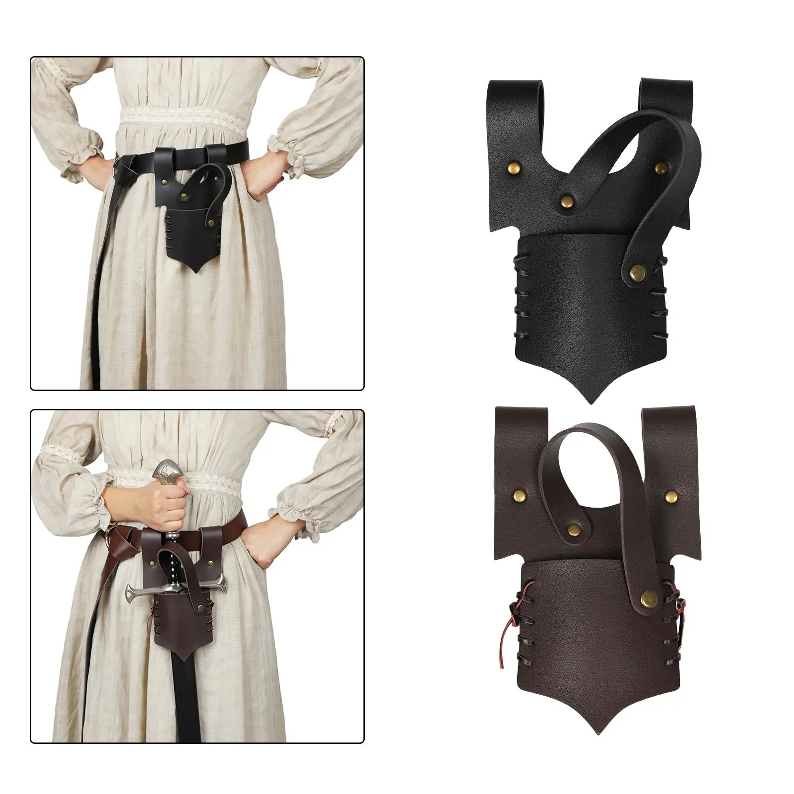 Medieval Leather Strap Sheath, Knight Costume Vintage Style Waist Scabbard for Stage Performances