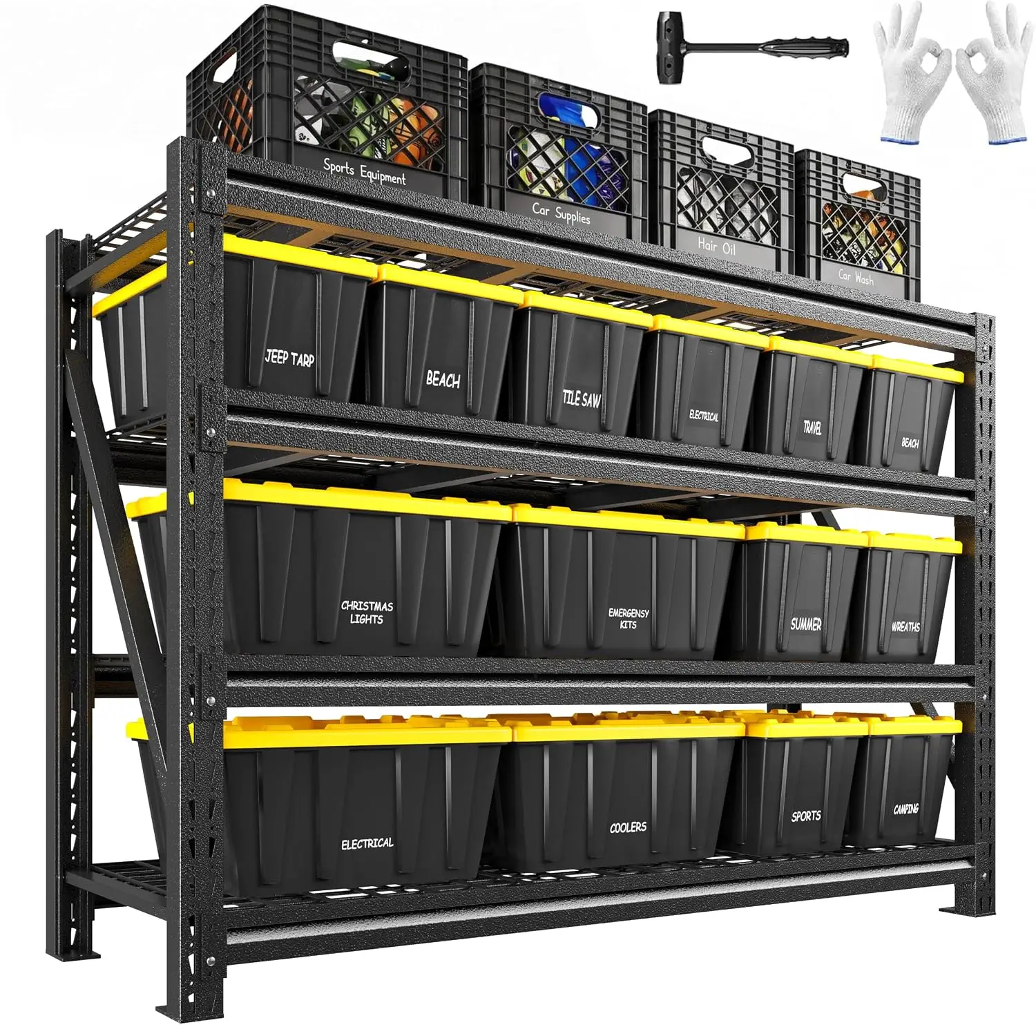 Heavy Duty 4 Tier Garage Shelving with Wire Deck, Rust & Water Resistant Rack for Warehouse, 68.2