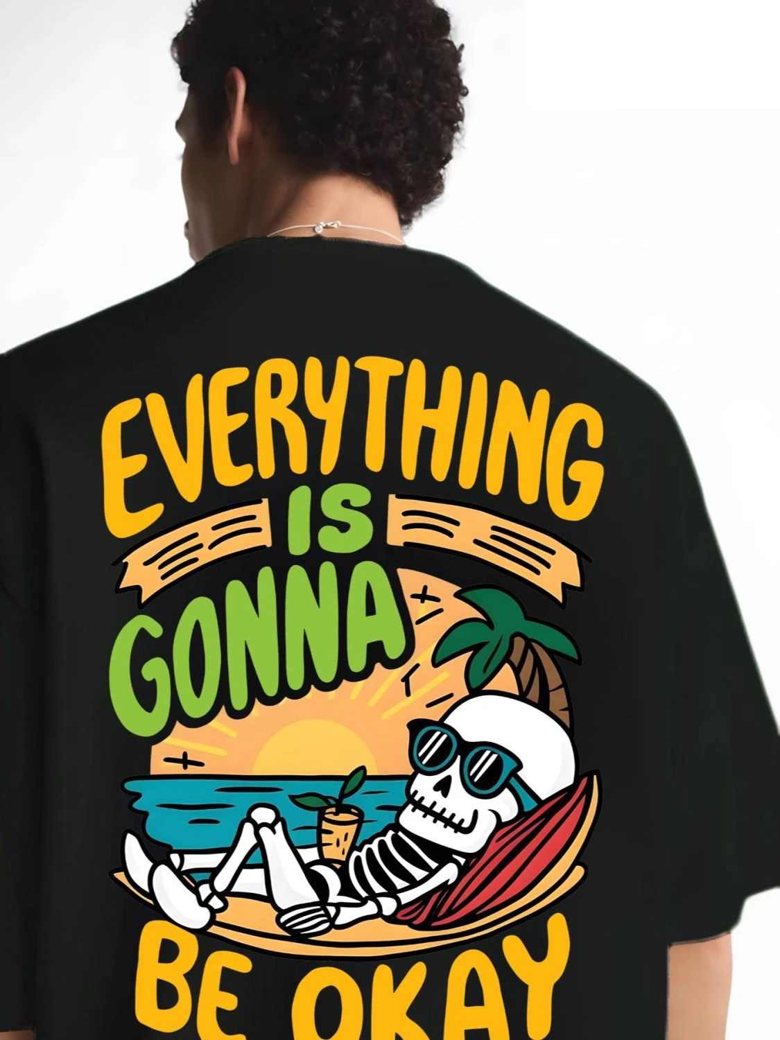 American Vacation Skull Cartoon Print Trendy Short-sleeved T-shirt Men and Women Retro Street Short-sleeved T-shirt Trend