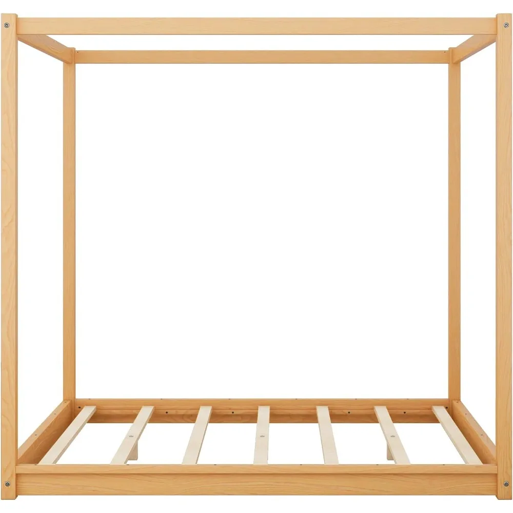 سرير بمظلة على الأرض، إطار سرير بمنصة مظلة مكونة من 4 أعمدة مع أرجل داعمة، إطار سرير كوين من الخشب الصلب للأطفال والمراهقين والكبار #6