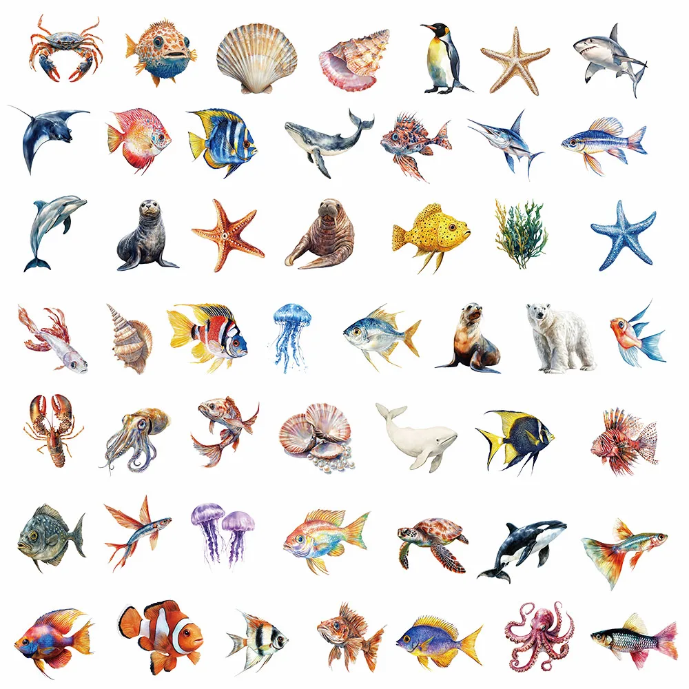 50PCS Marine Life Decorative Stickers Handbooks Personalized Computer Phone Cases Stickers Garden Series Waterproof Stickers